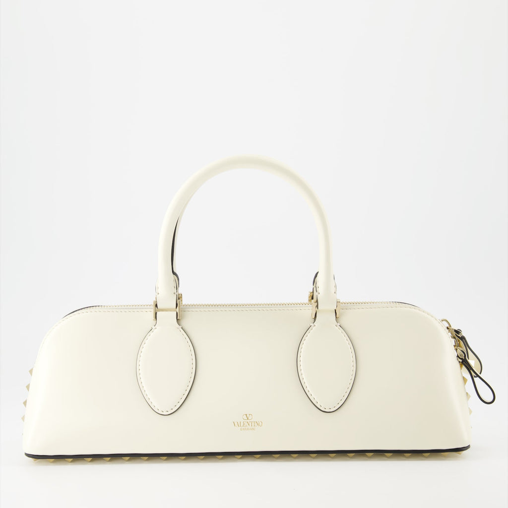 Valentino Garavani handbag, luxury leather bag, Rockstud East-West, white leather handbag, designer handbags