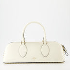 Valentino Garavani handbag, luxury leather bag, Rockstud East-West, white leather handbag, designer handbags