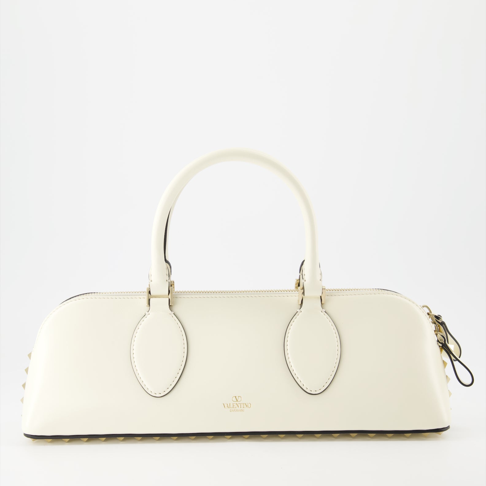 Valentino Garavani handbag, luxury leather bag, Rockstud East-West, white leather handbag, designer handbags