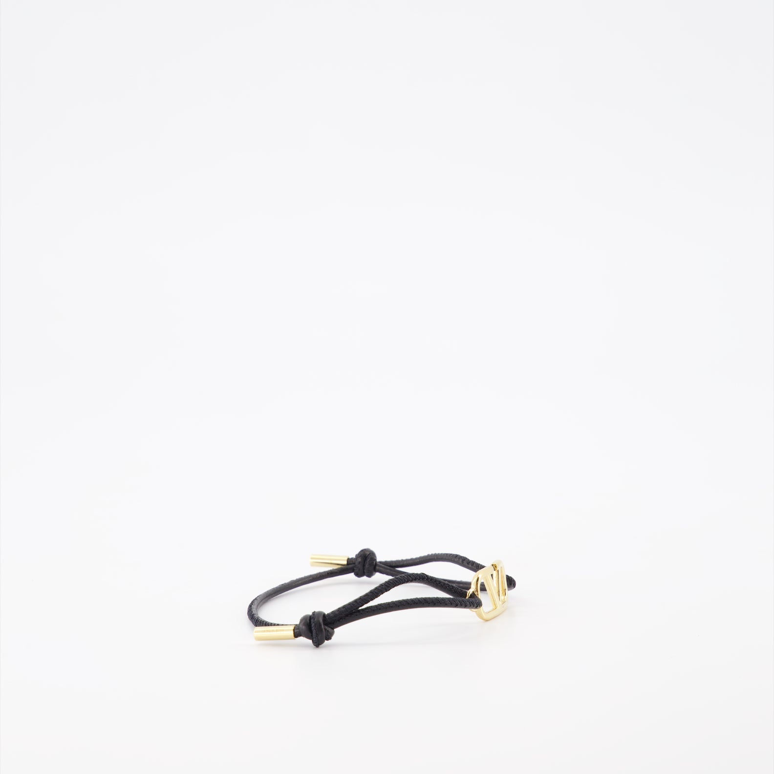 VLogo bracelet, black cord bracelet, adjustable bracelet, Valentino Garavani accessory, gold accents bracelet