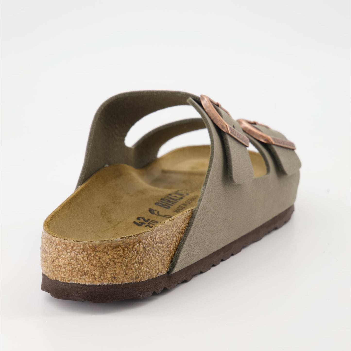 Birkenstock sandals, Arizona slides, synthetic leather sandals, taupe footwear, luxury comfort