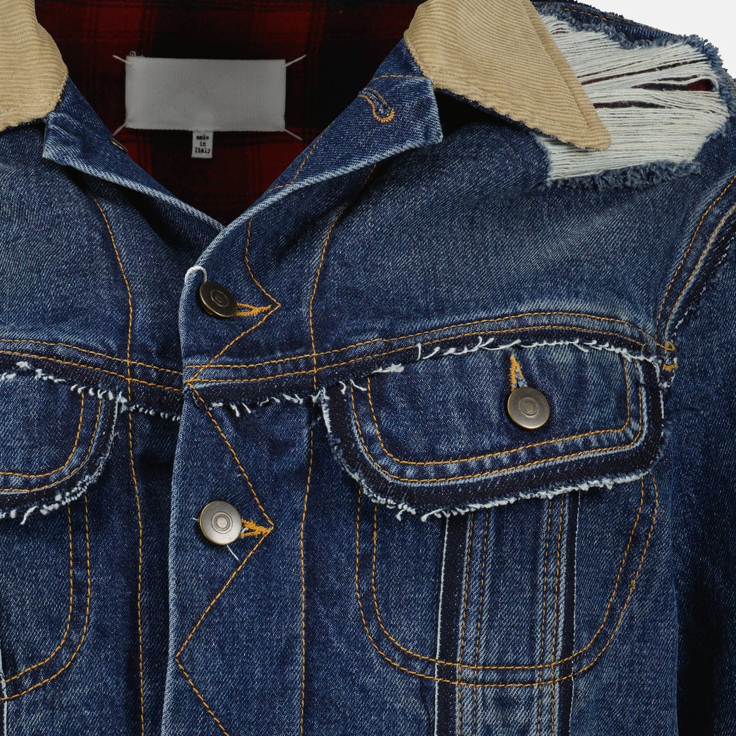 men’s luxury denim jacket, Maison Margiela, destroyed denim jacket, high-end fashion, luxury ready-to-wear