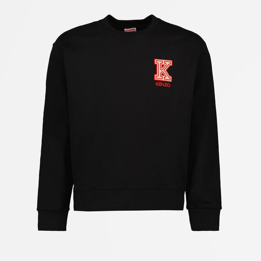 Varsity sweatshirt, Black sweatshirt, Embroidered logo sweatshirt, Cotton elastane blend sweatshirt, Ribbed edge sweatshirt