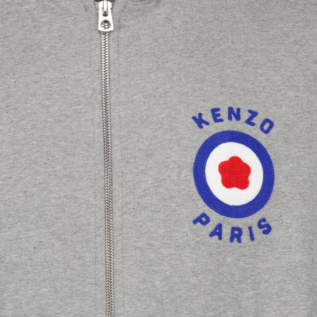 luxury zip-up sweatshirt, Kenzo grey sweatshirt, target pattern sweatshirt, high-end men's fashion, premium casual wear