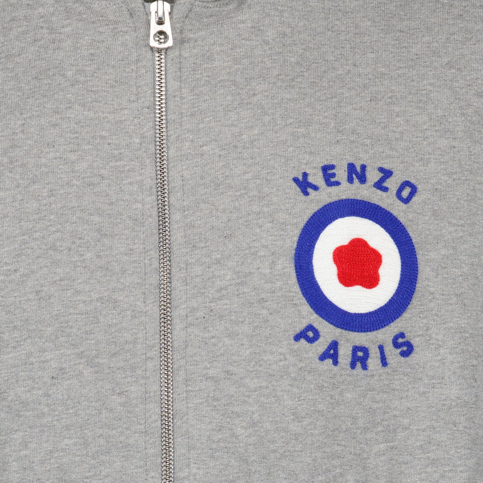 luxury zip-up sweatshirt, Kenzo grey sweatshirt, target pattern sweatshirt, high-end men's fashion, premium casual wear
