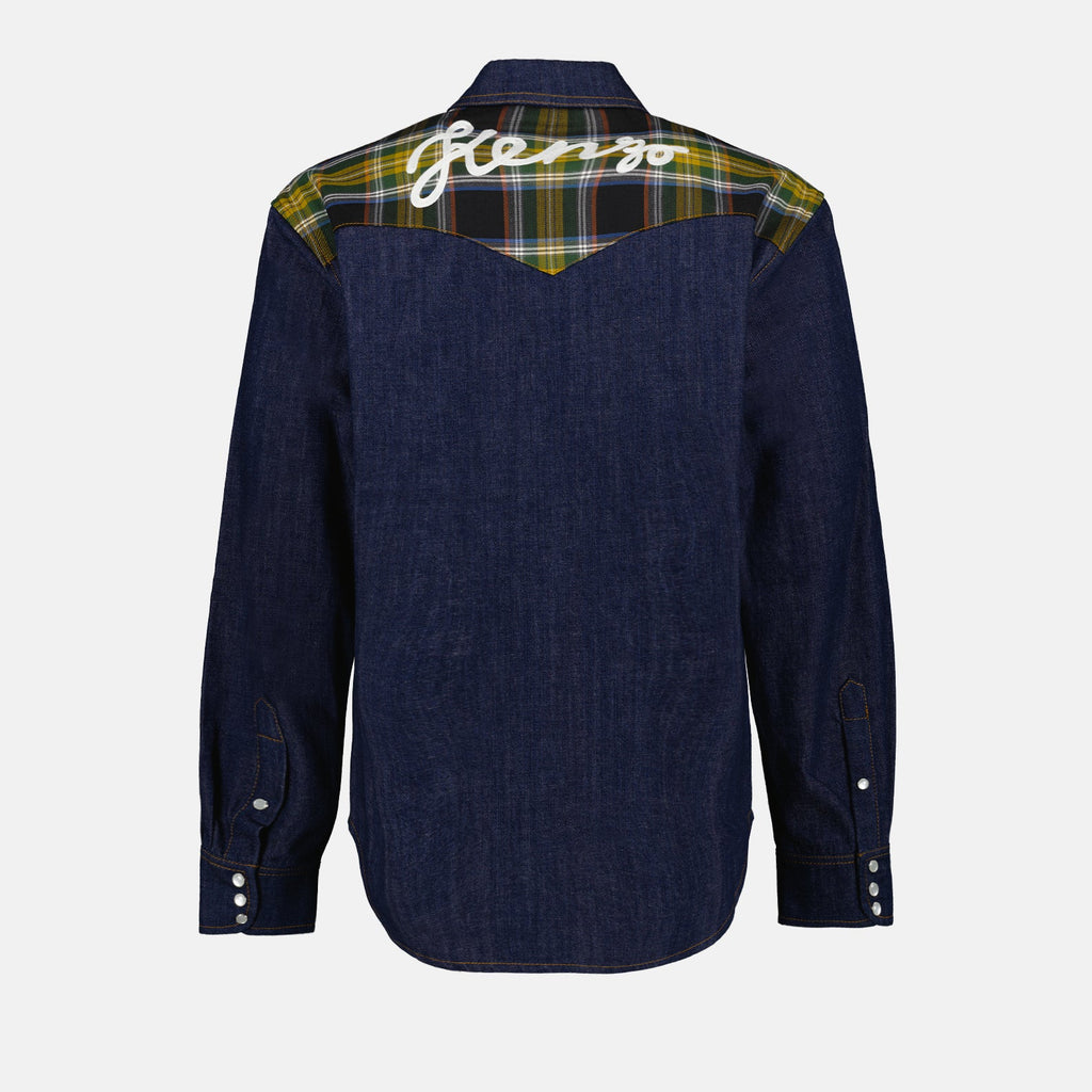 luxury plaid shirt, Kenzo denim, high-end fashion, designer casual wear, premium denim shirt