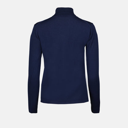 Kenzo sweater, luxury turtleneck, women's knitwear, high-end fashion, blue pullover