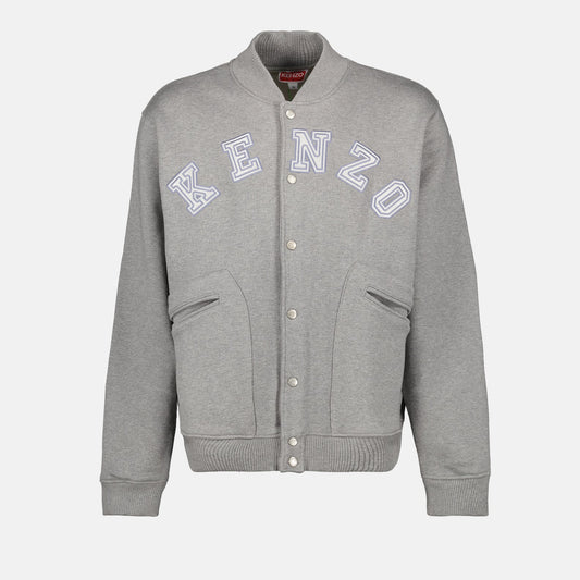 Grey Bomber Jacket, Varsity Jacket, Kenzo Jacket, Luxury Casual Wear, Stylish Outerwear