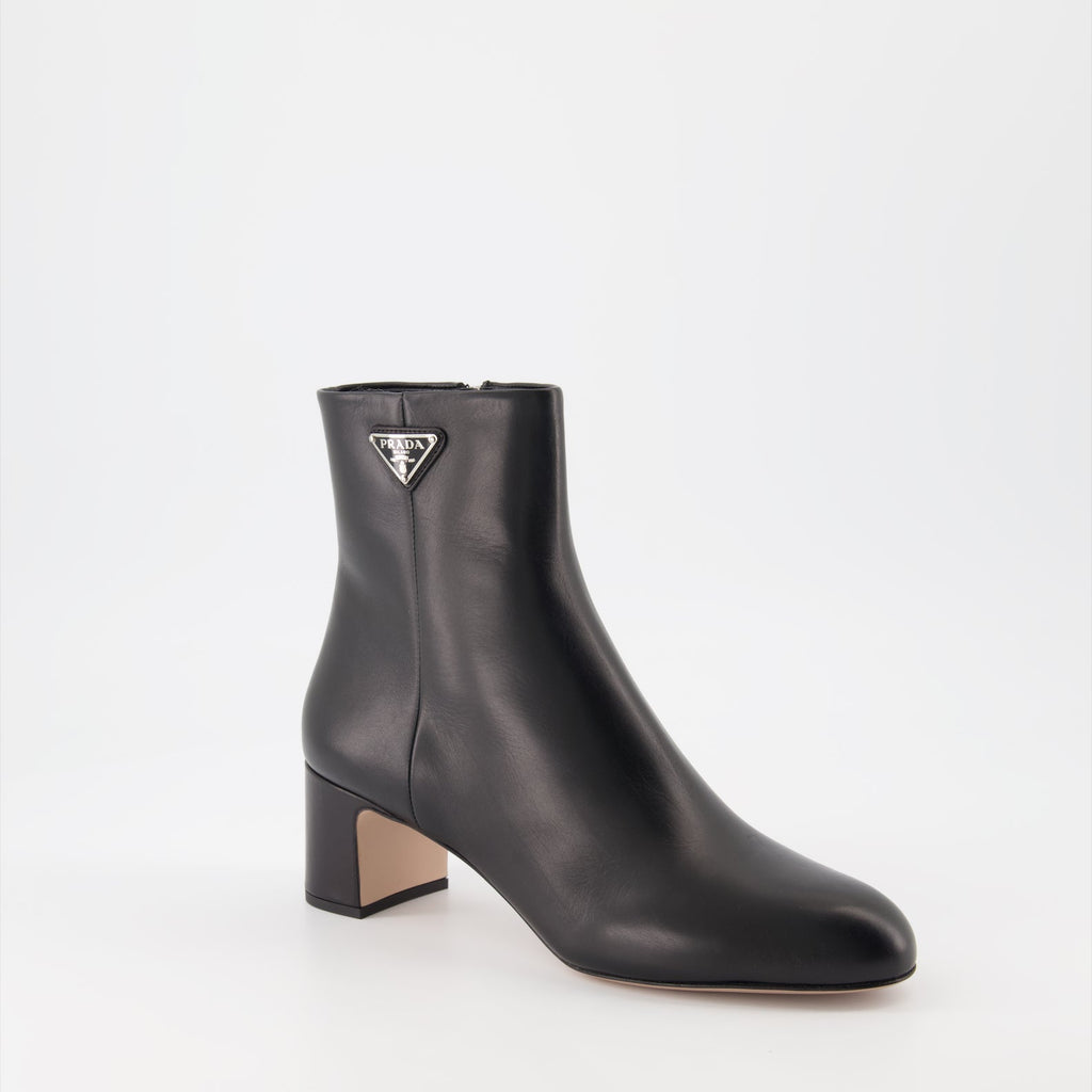 Prada, Black Leather Ankle Boots, Women's Designer Boots, High-End Fashion, Luxury Footwear