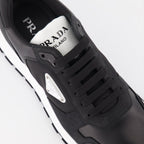Prada men's sneakers, black leather sneakers, Re-Nylon shoes, luxury men's sneakers, designer sneakers