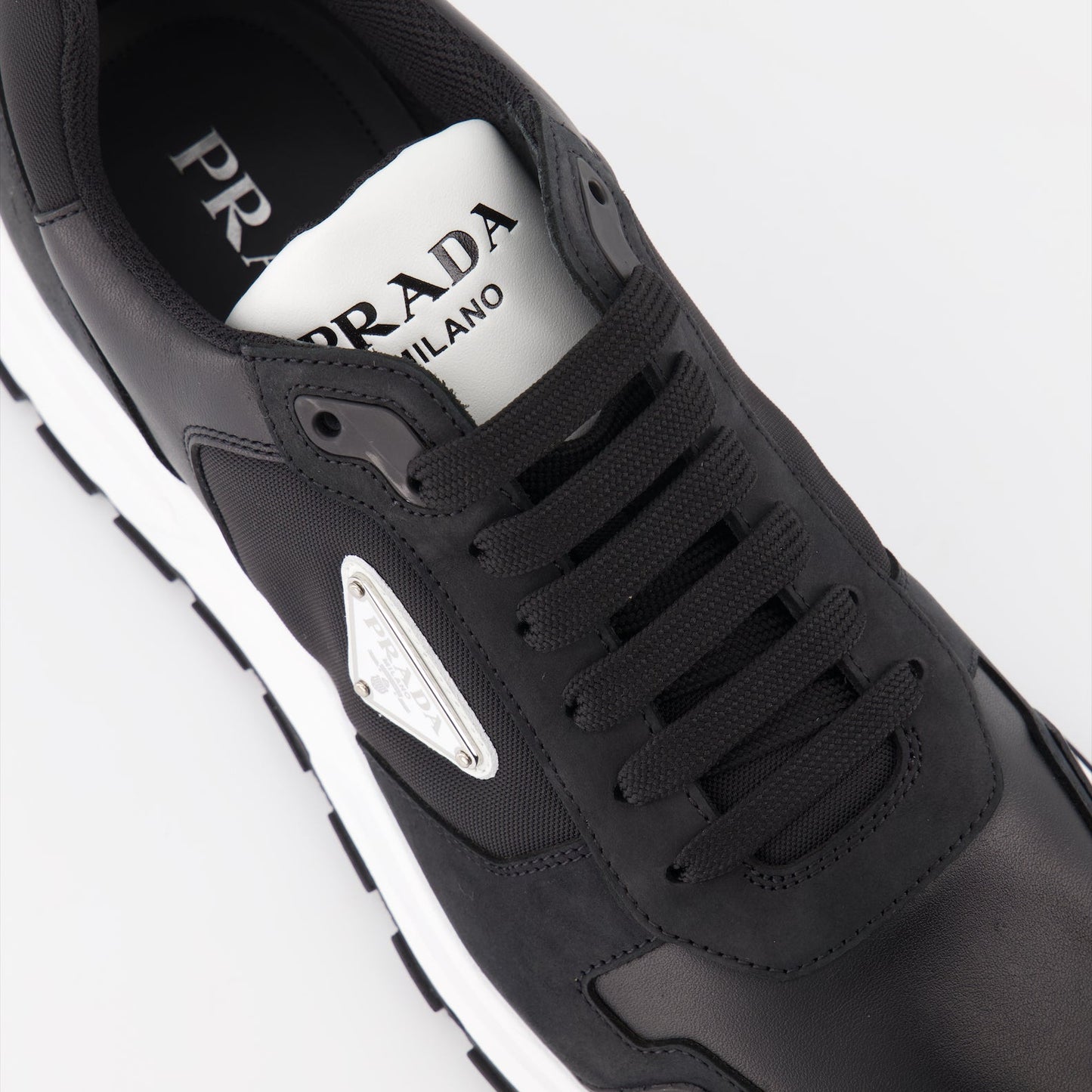 Prada men's sneakers, black leather sneakers, Re-Nylon shoes, luxury men's sneakers, designer sneakers