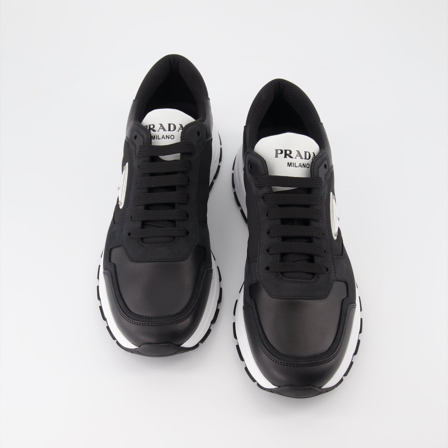 Prada men's sneakers, black leather sneakers, Re-Nylon shoes, luxury men's sneakers, designer sneakers