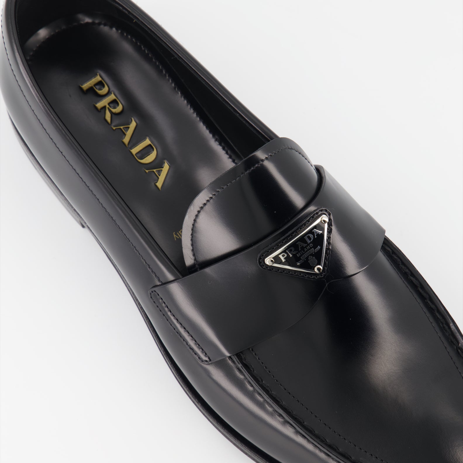 Prada, black patent leather moccasins, men's luxury footwear, formal shoes, designer-moccasins