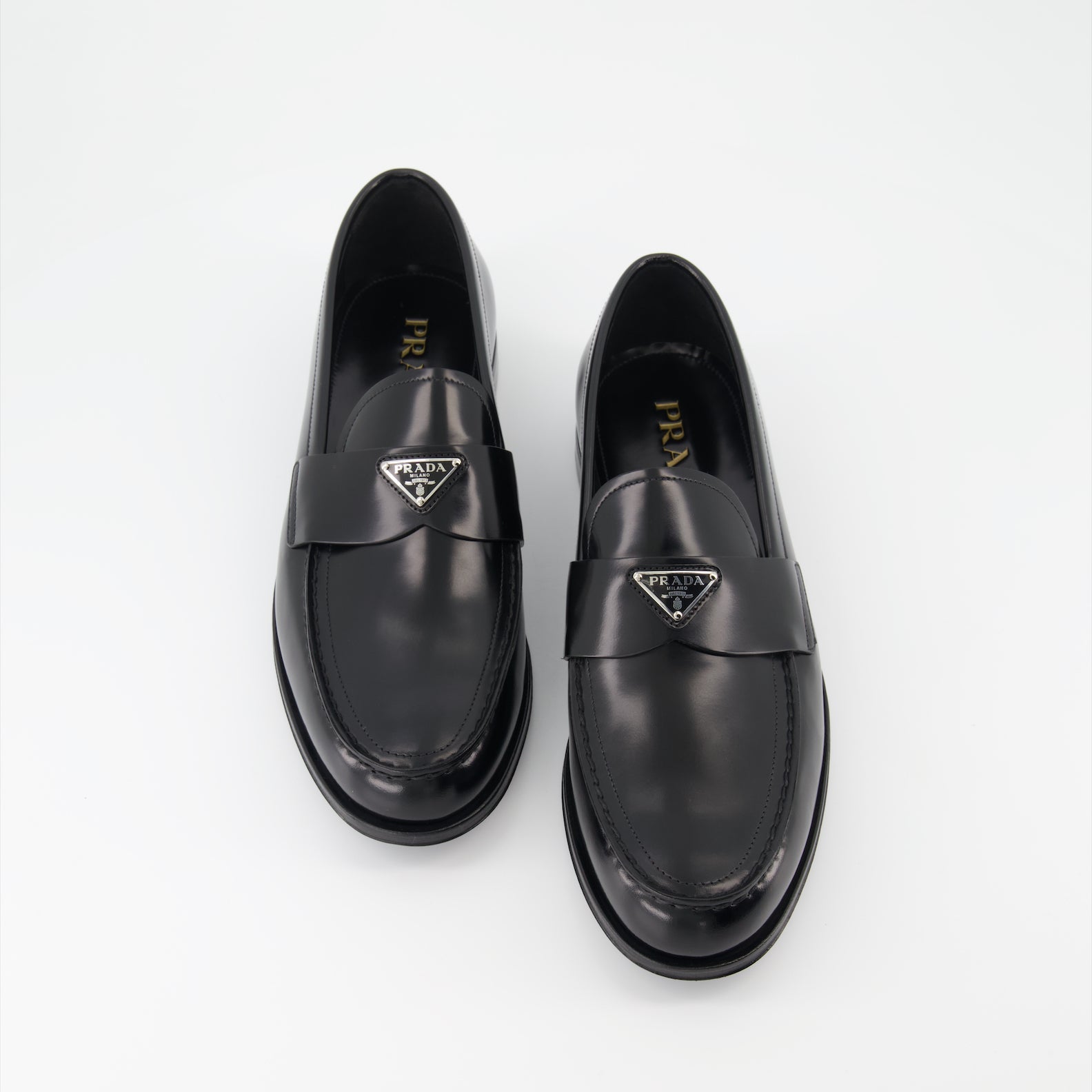 Prada, black patent leather moccasins, men's luxury footwear, formal shoes, designer-moccasins