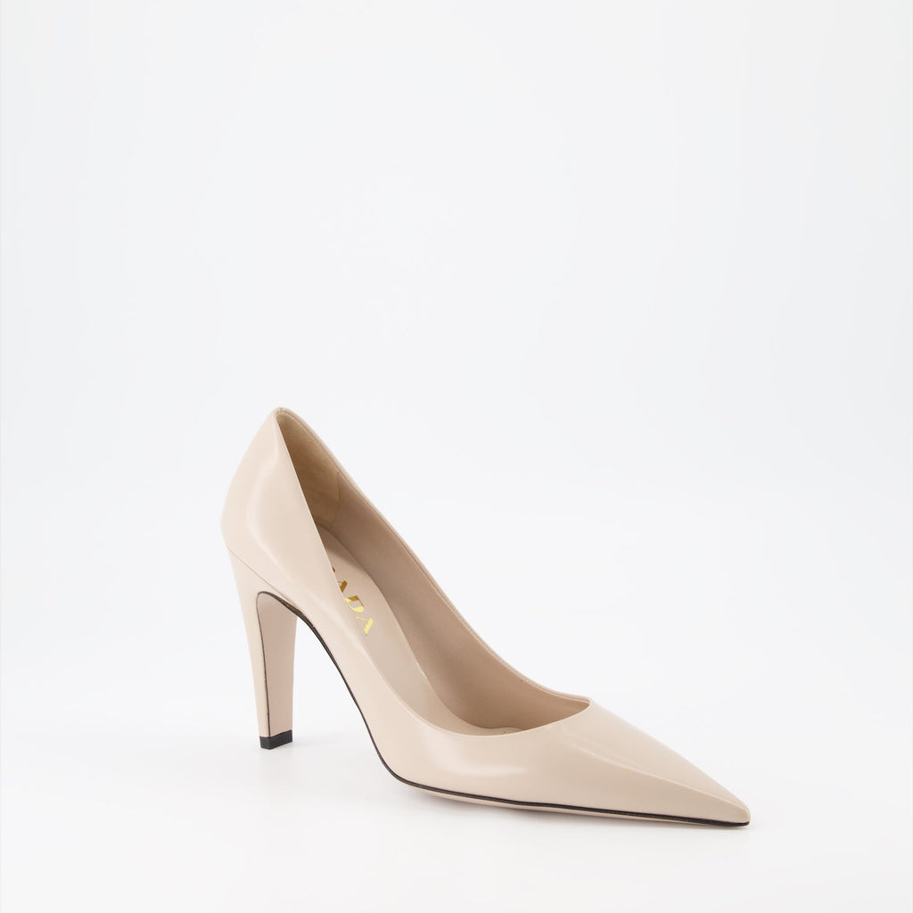 Prada, luxury pumps, beige leather, elegant footwear, designer shoes