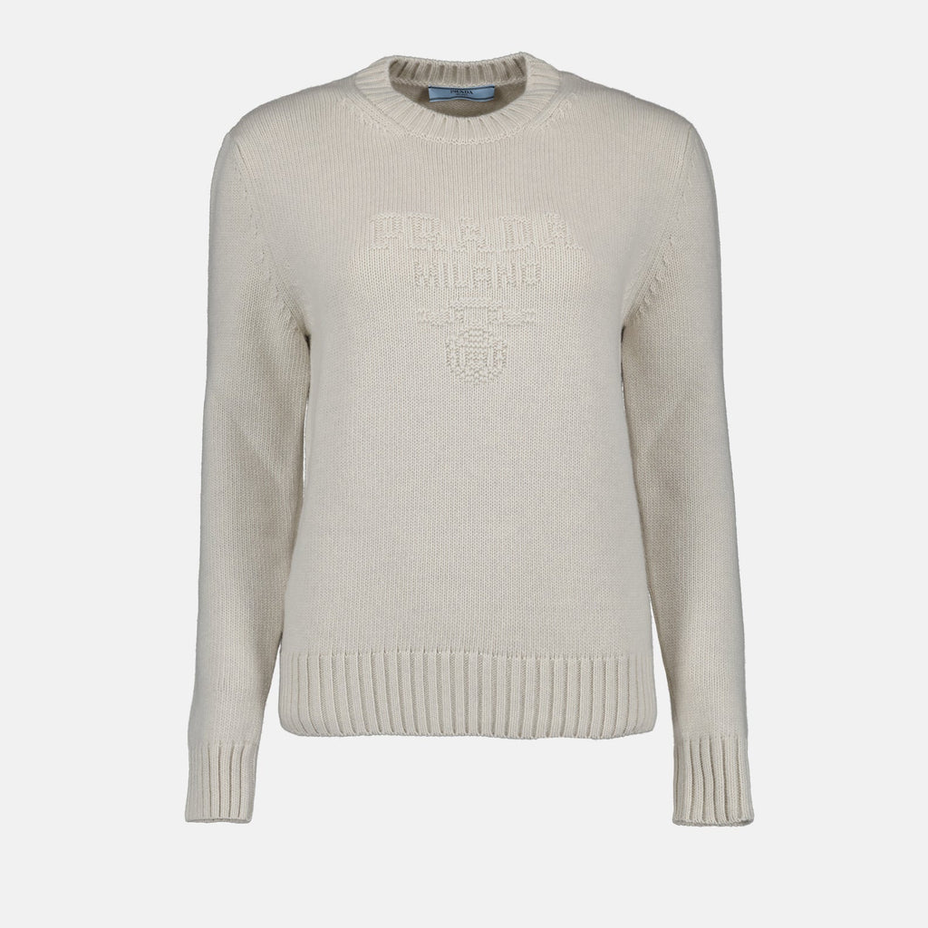 Prada, embroidered knit sweater, luxury women's fashion, high-end knitwear, elegant women's sweater