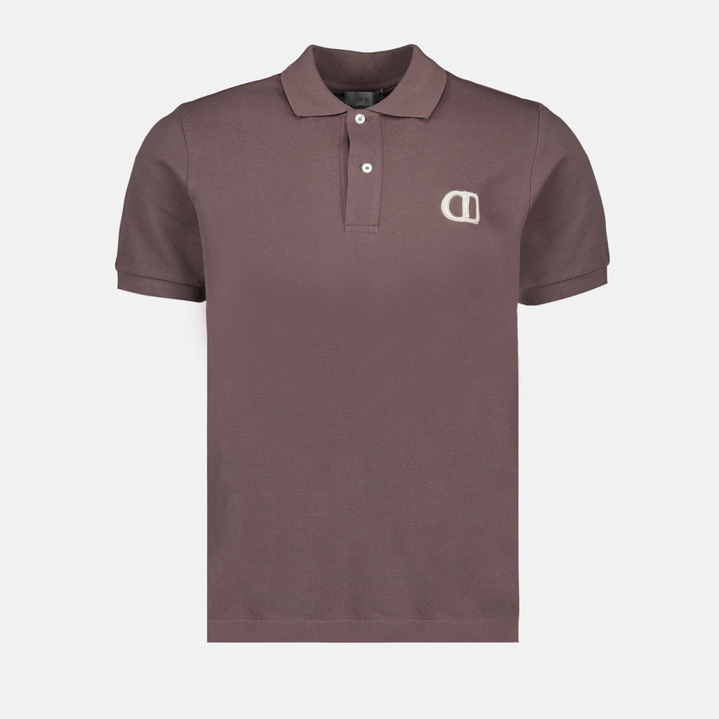 brown logo polo, Dior polo, luxury brown polo, men's designer polo, embroidered logo polo