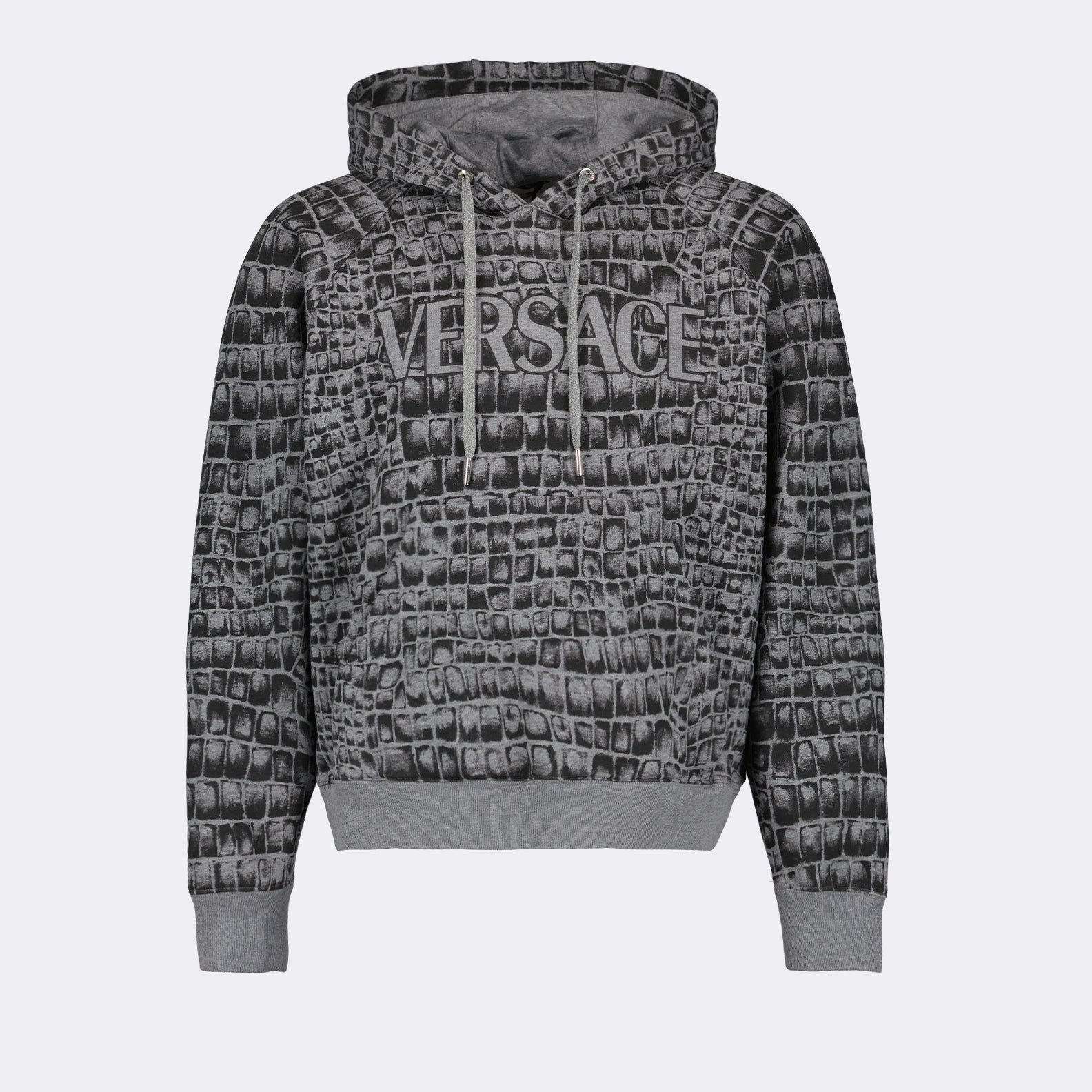 Versace hoodie, luxury men's wear, elegant grey hoodie, high-end fashion, Italian craftsmanship