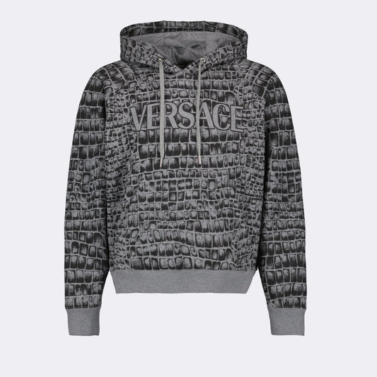 Versace hoodie, luxury men's wear, elegant grey hoodie, high-end fashion, Italian craftsmanship