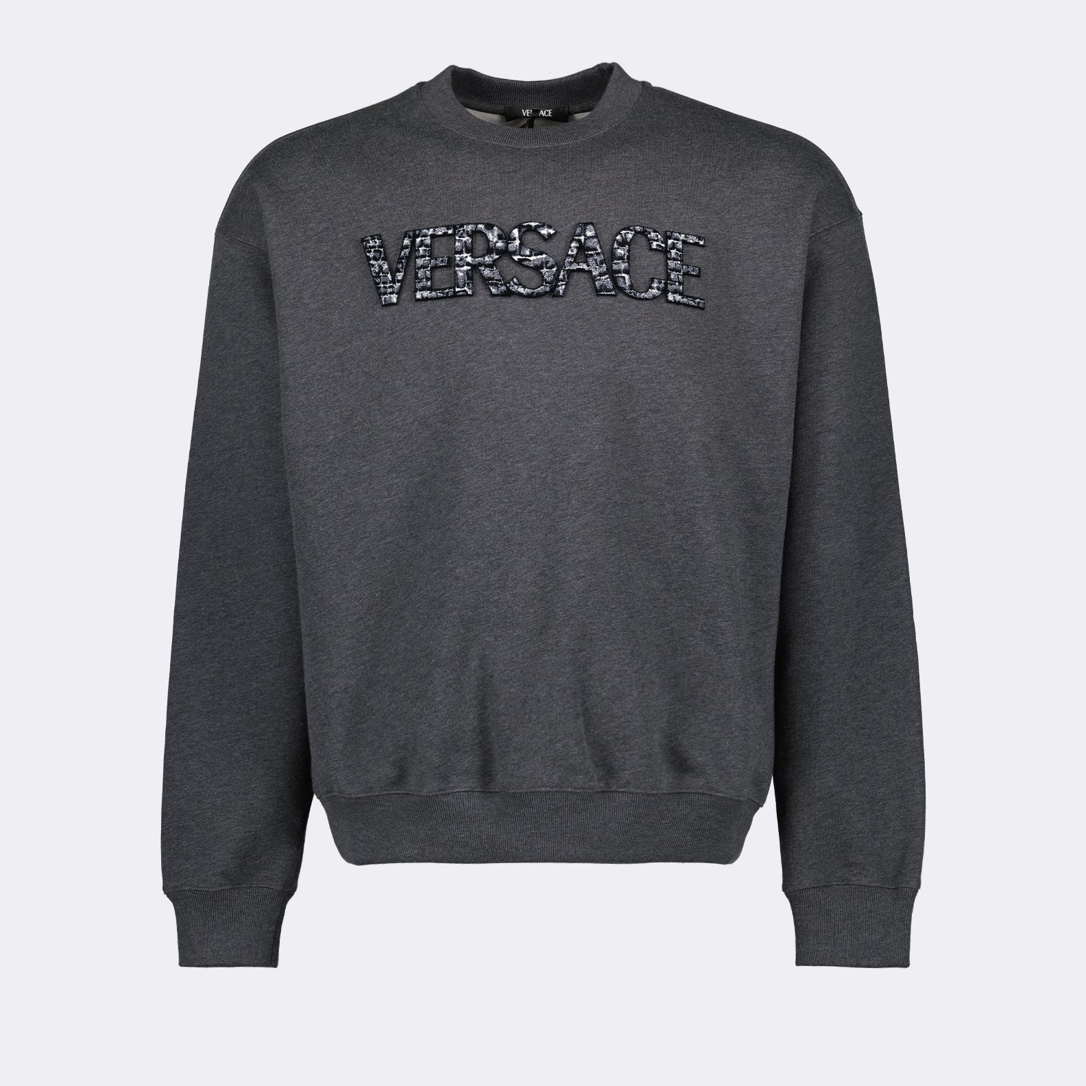 luxury sweatshirt, grey logo sweatshirt, Versace apparel, high-end fashion, Coccodrilo Versace