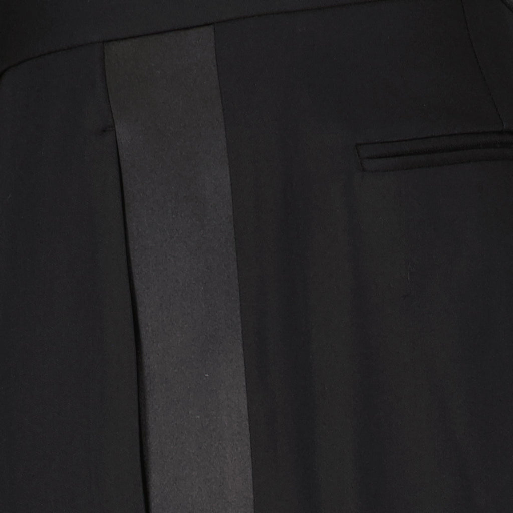 luxury trousers, satin-banded trousers, Versace formal wear, elegant formal trousers, high-end fashion