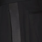 luxury trousers, satin-banded trousers, Versace formal wear, elegant formal trousers, high-end fashion