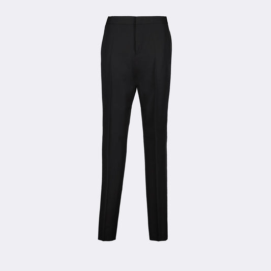 luxury trousers, satin-banded trousers, Versace formal wear, elegant formal trousers, high-end fashion