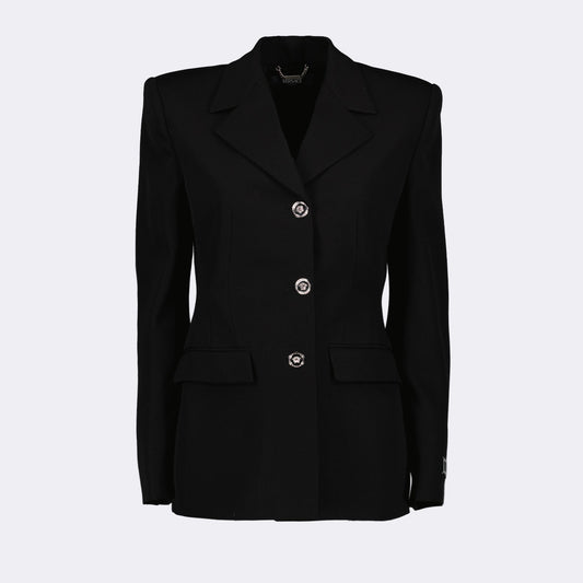 Versace blazer, wool blazer, women’s luxury fashion, black blazer, tailored women’s blazer