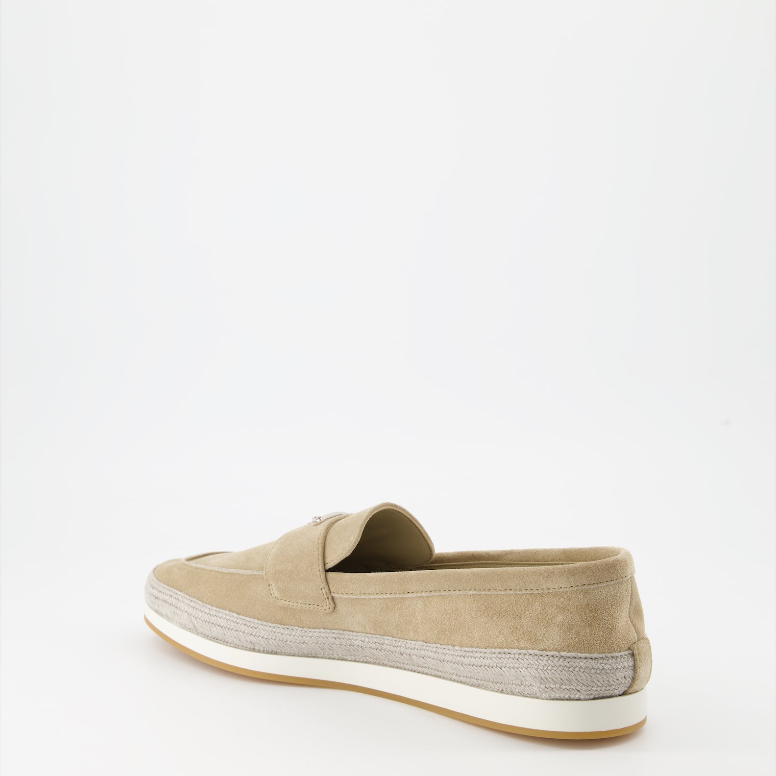 Luxury suede moccasins, Prada beige footwear, elegant men's accessories, Italian suede shoes, high-end moccasins