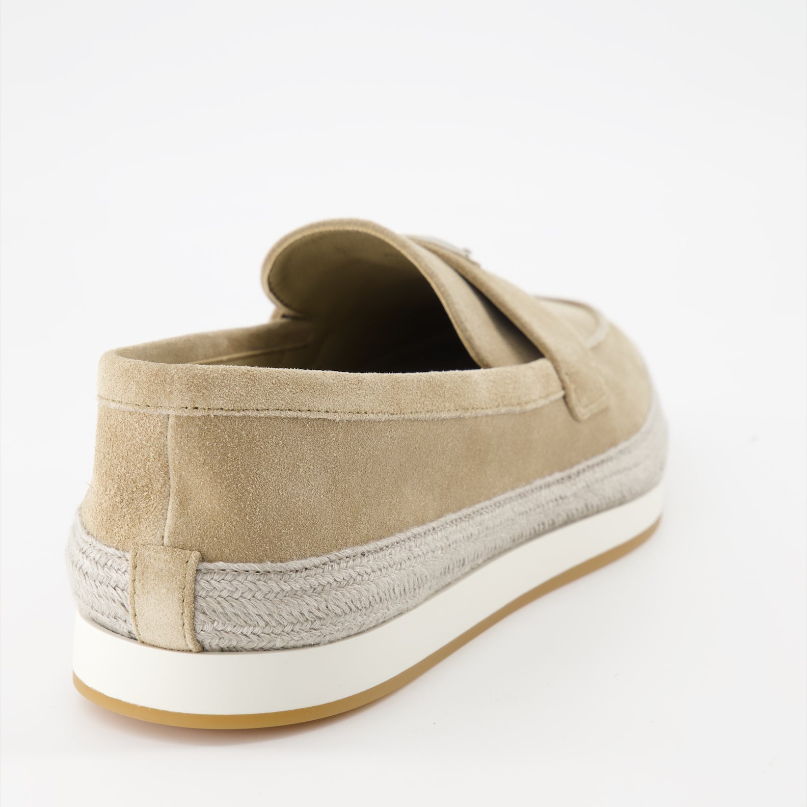 Luxury suede moccasins, Prada beige footwear, elegant men's accessories, Italian suede shoes, high-end moccasins