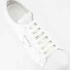   Prada sneakers, white leather sneakers, luxury men's footwear, elegant casual shoes, high-end sneakers  