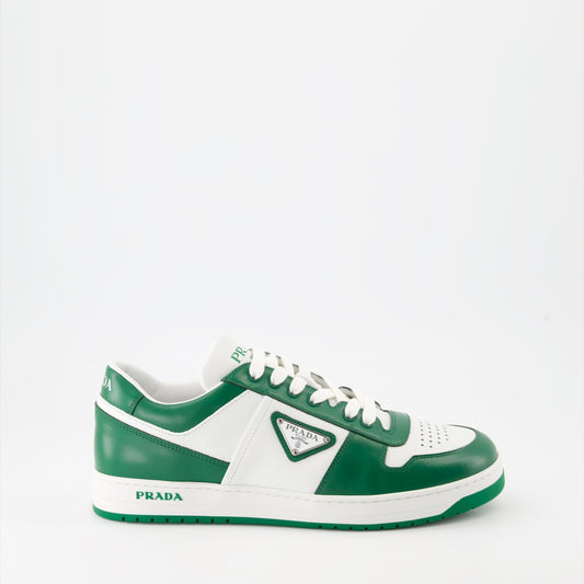 luxury sneakers, Prada Downtown, white leather sneakers, green leather sneakers, stylish sneakers