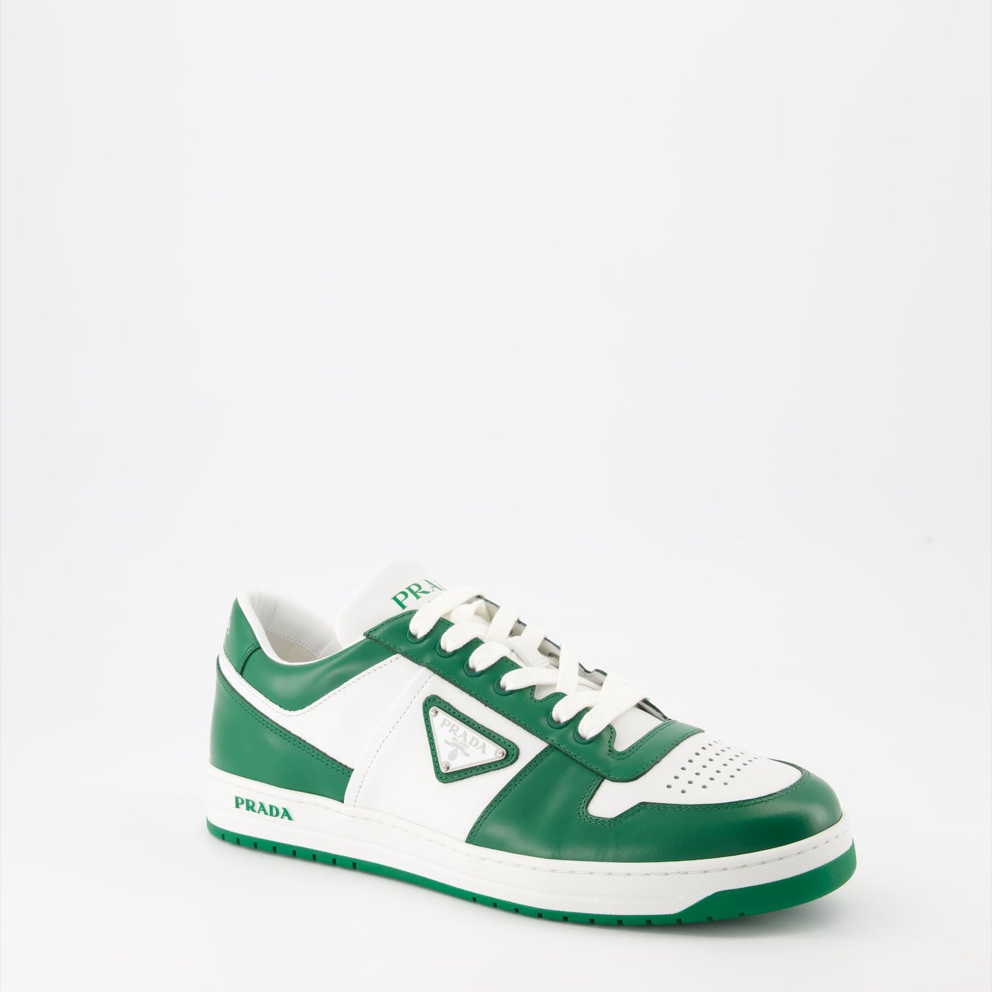 luxury sneakers, Prada Downtown, white leather sneakers, green leather sneakers, stylish sneakers