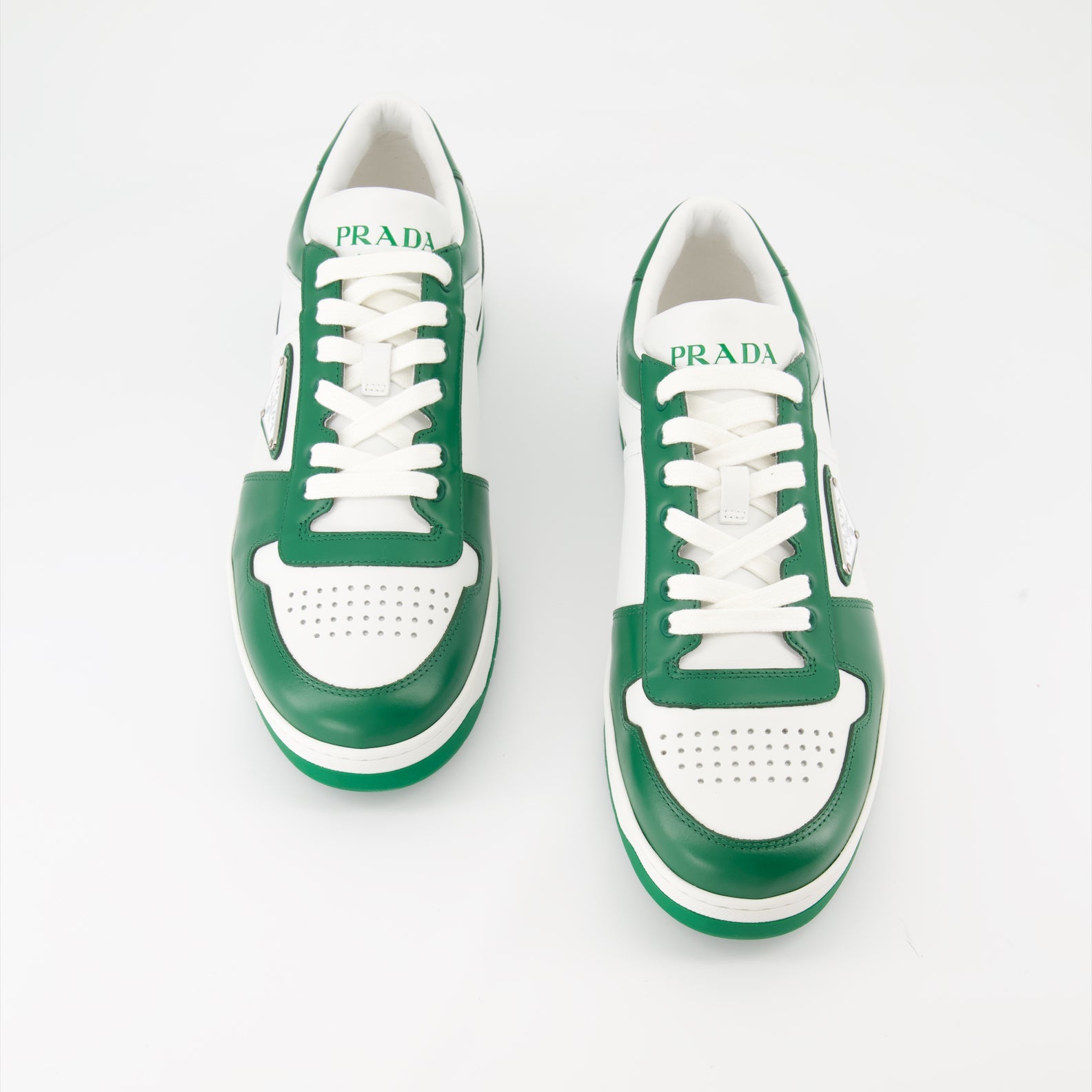 luxury sneakers, Prada Downtown, white leather sneakers, green leather sneakers, stylish sneakers