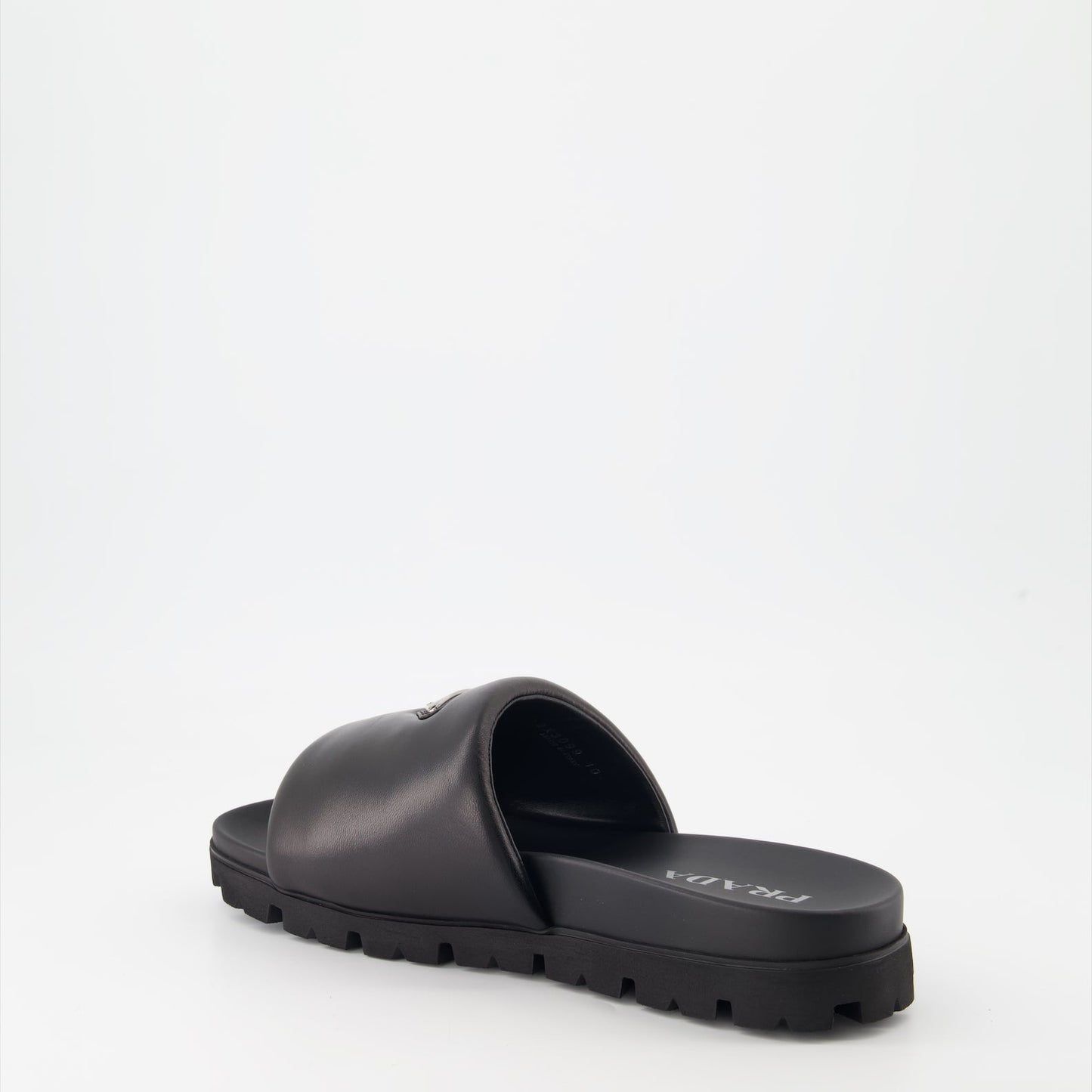 luxury slides, Prada slides, leather slides, black nappa leather, designer footwear