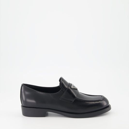 luxury moccasins, brushed leather loafers, elegant footwear, Prada shoes, refined fashion