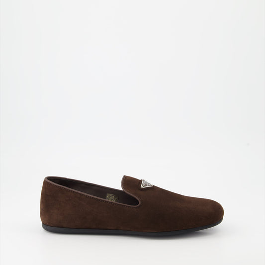 Prada, luxury moccasins, suede shoes, brown loafers, high-end footwear