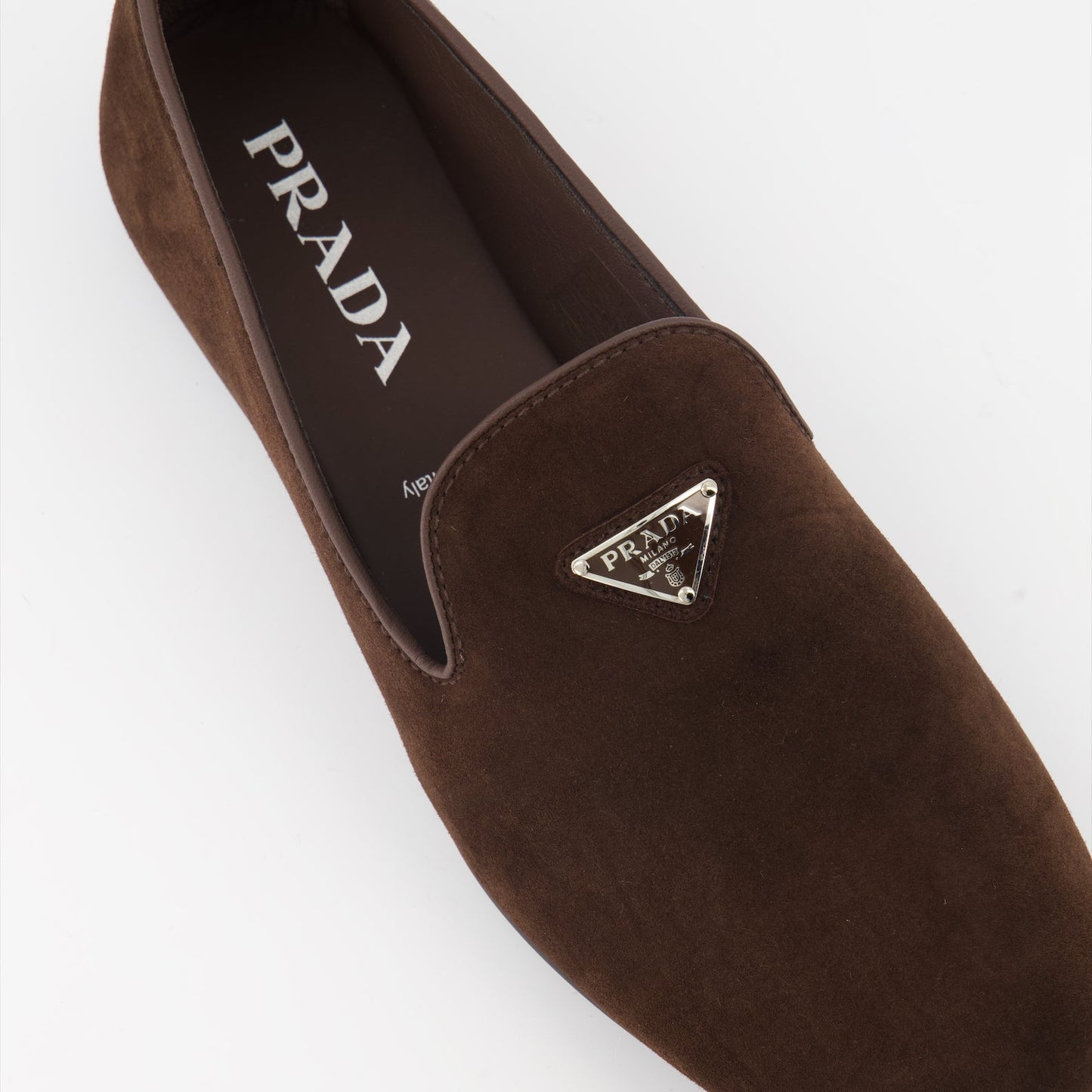 Prada, luxury moccasins, suede shoes, brown loafers, high-end footwear