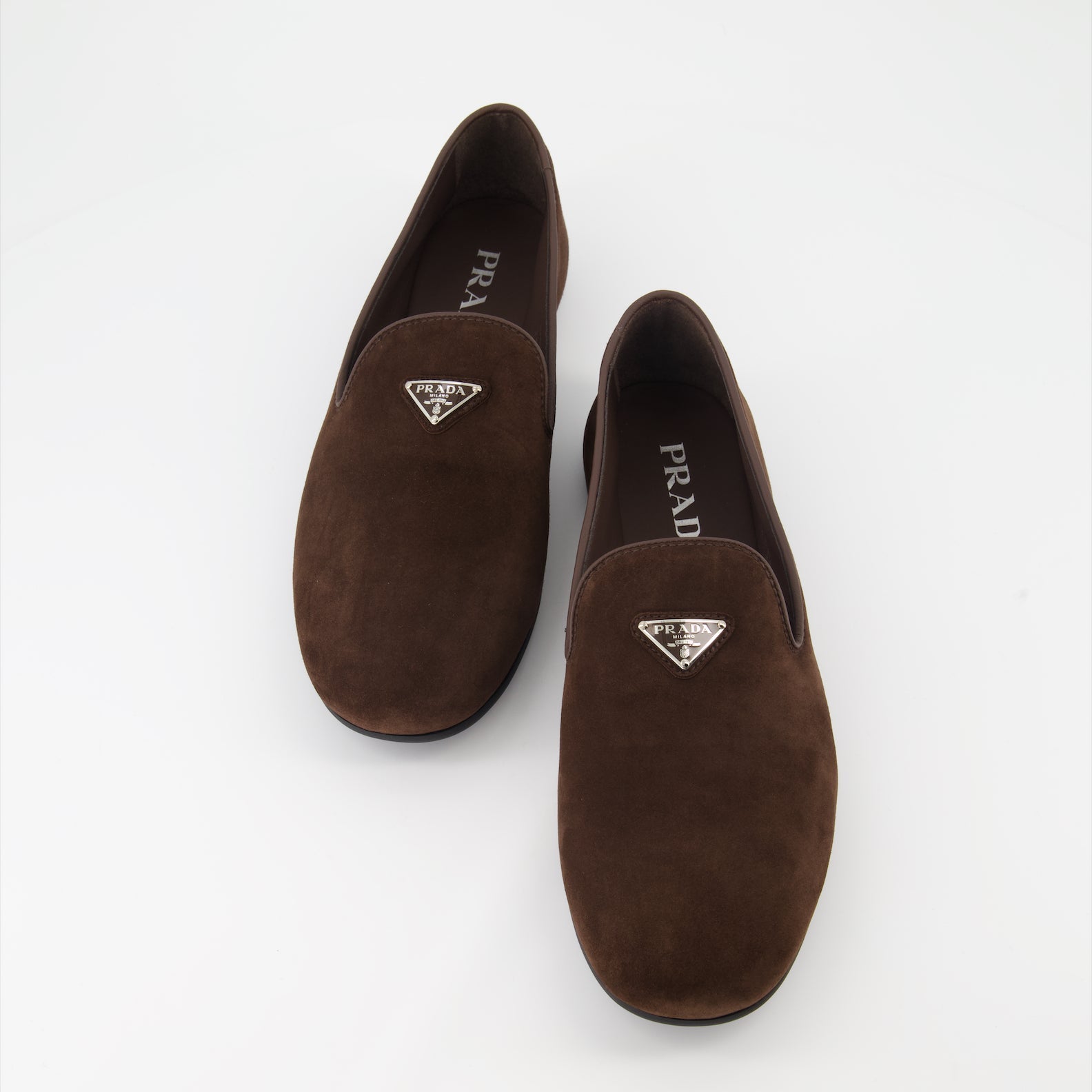 Prada, luxury moccasins, suede shoes, brown loafers, high-end footwear