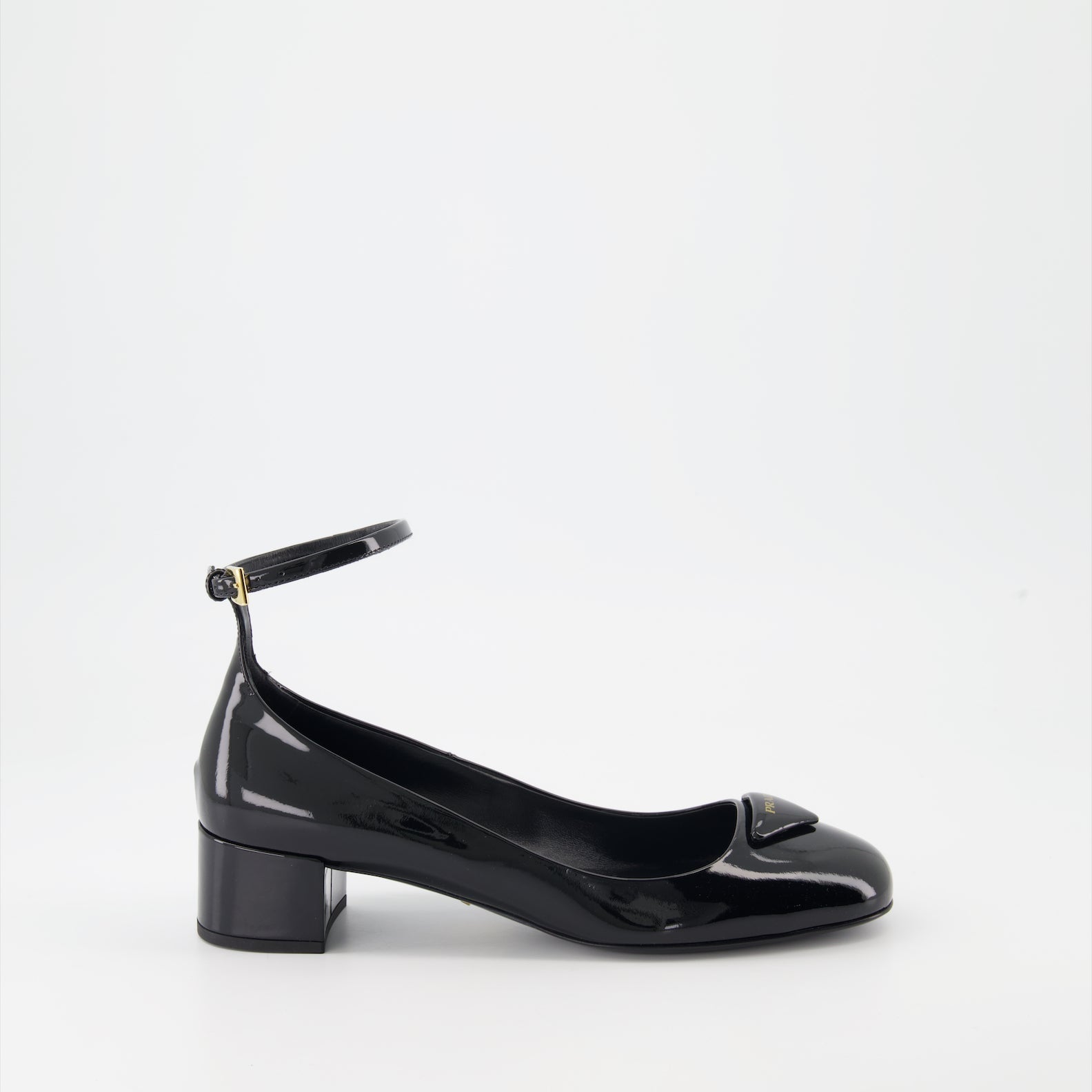 Prada heels, patent leather shoes, triangle logo heels, luxury footwear, Italian designer shoes