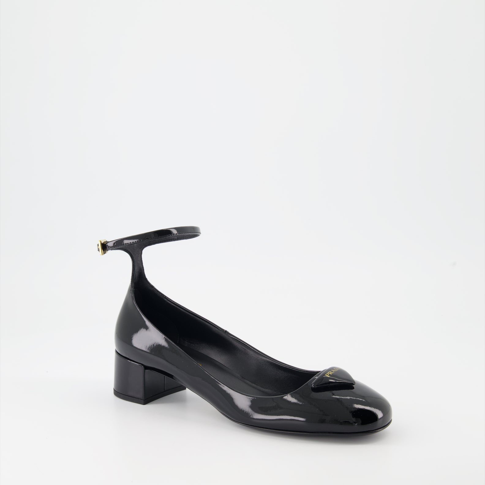 Prada heels, patent leather shoes, triangle logo heels, luxury footwear, Italian designer shoes