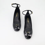 Prada heels, patent leather shoes, triangle logo heels, luxury footwear, Italian designer shoes