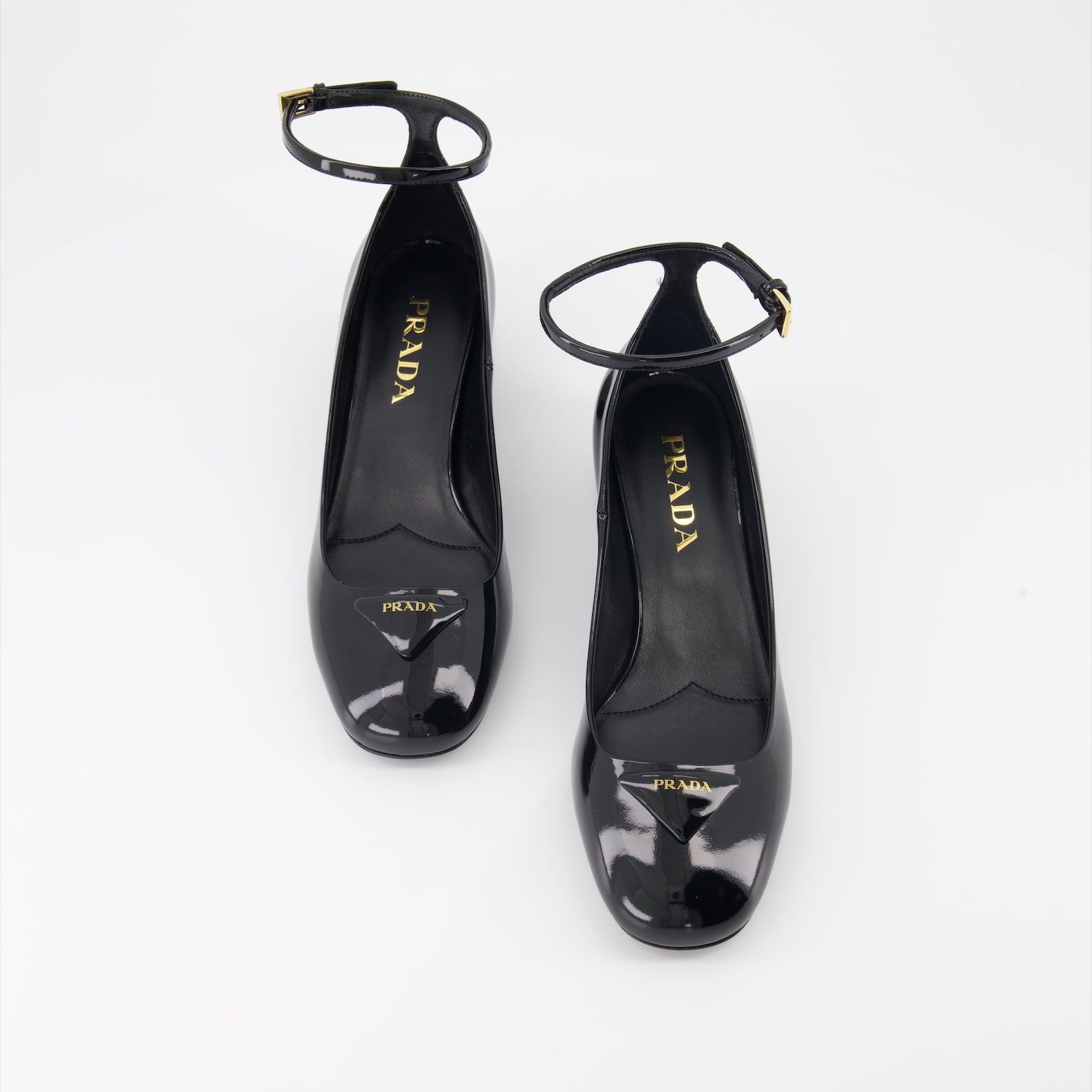 Prada heels, patent leather shoes, triangle logo heels, luxury footwear, Italian designer shoes