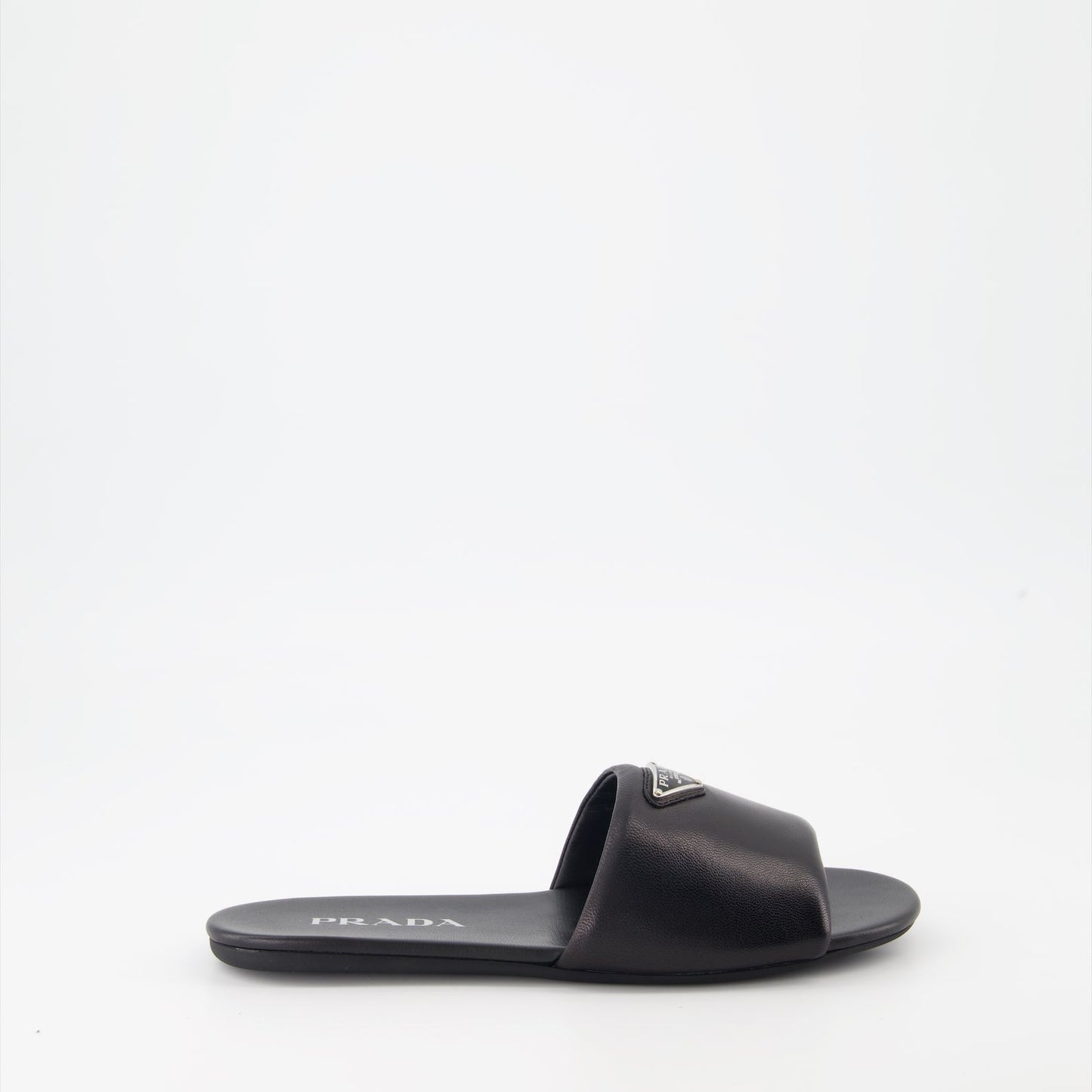 Prada, black leather slides, luxury footwear, nappa leather, designer slides