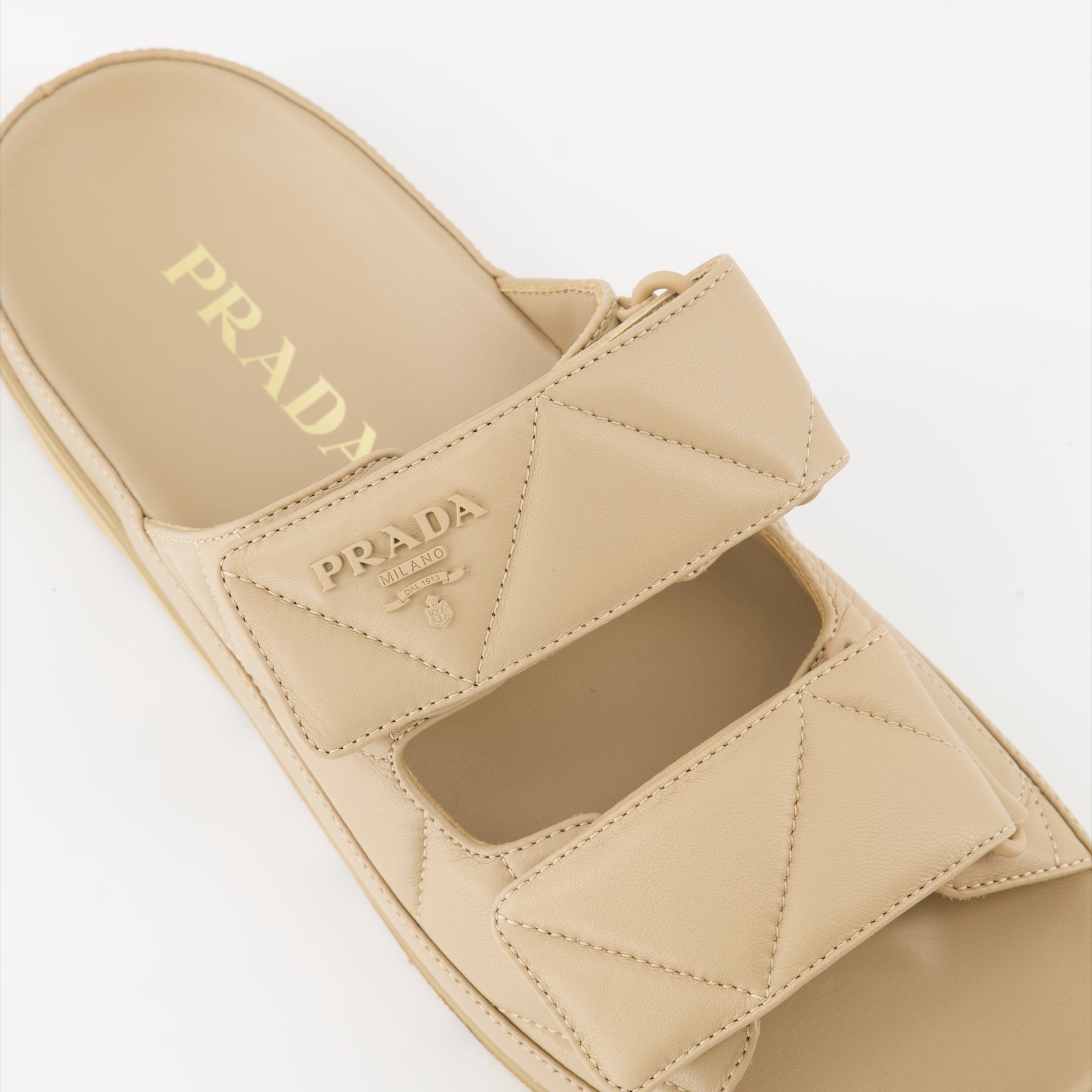 Prada slides, Quilted leather slides, Nappa leather footwear, Luxury slides, Designer comfort footwear