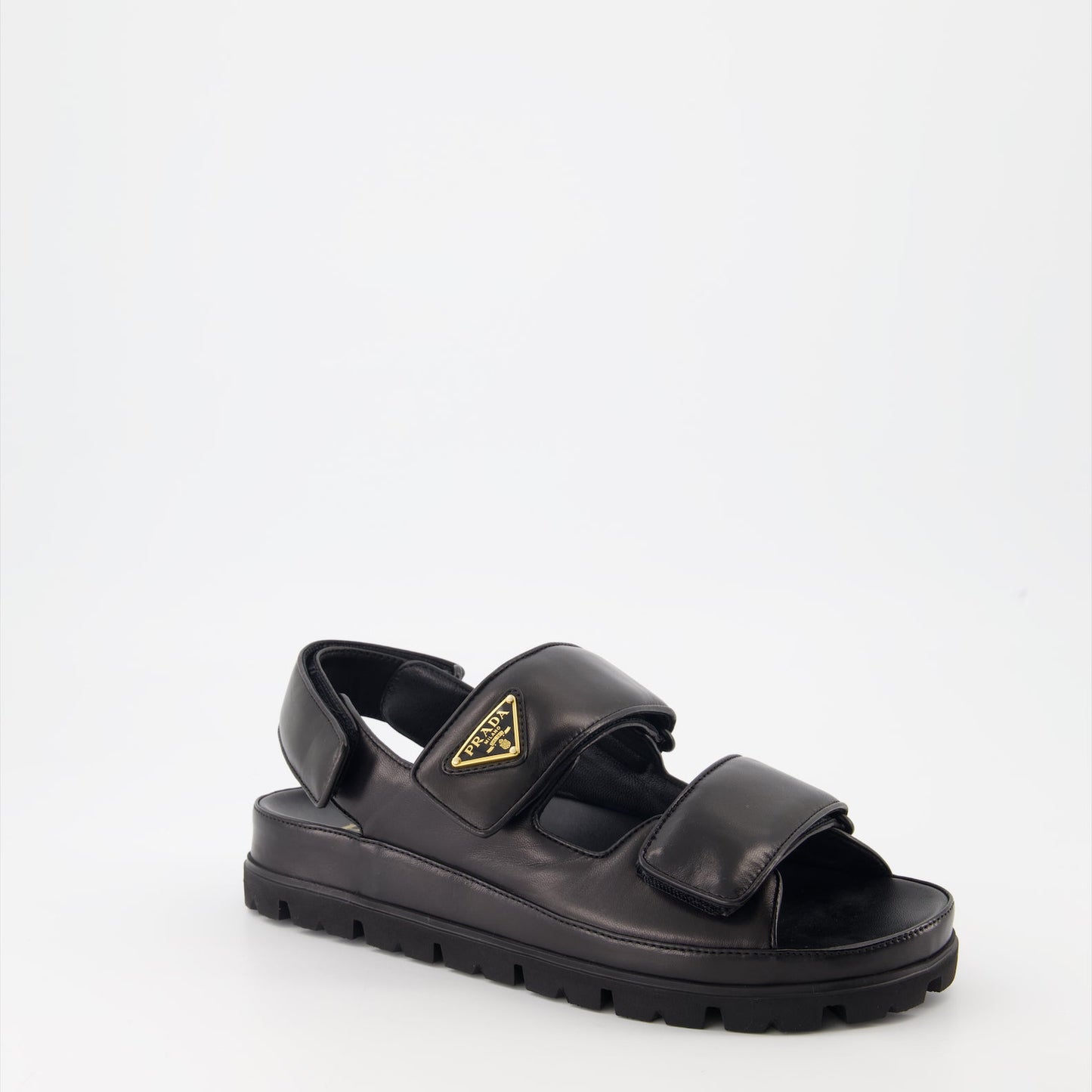 Quilted sandals, Nappa leather sandals, Prada sandals, luxury footwear, elegant sandals