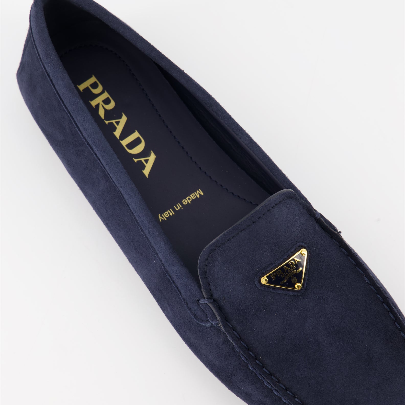 Prada loafers, navy velvet shoes, luxury loafers, elegant footwear, high-end fashion