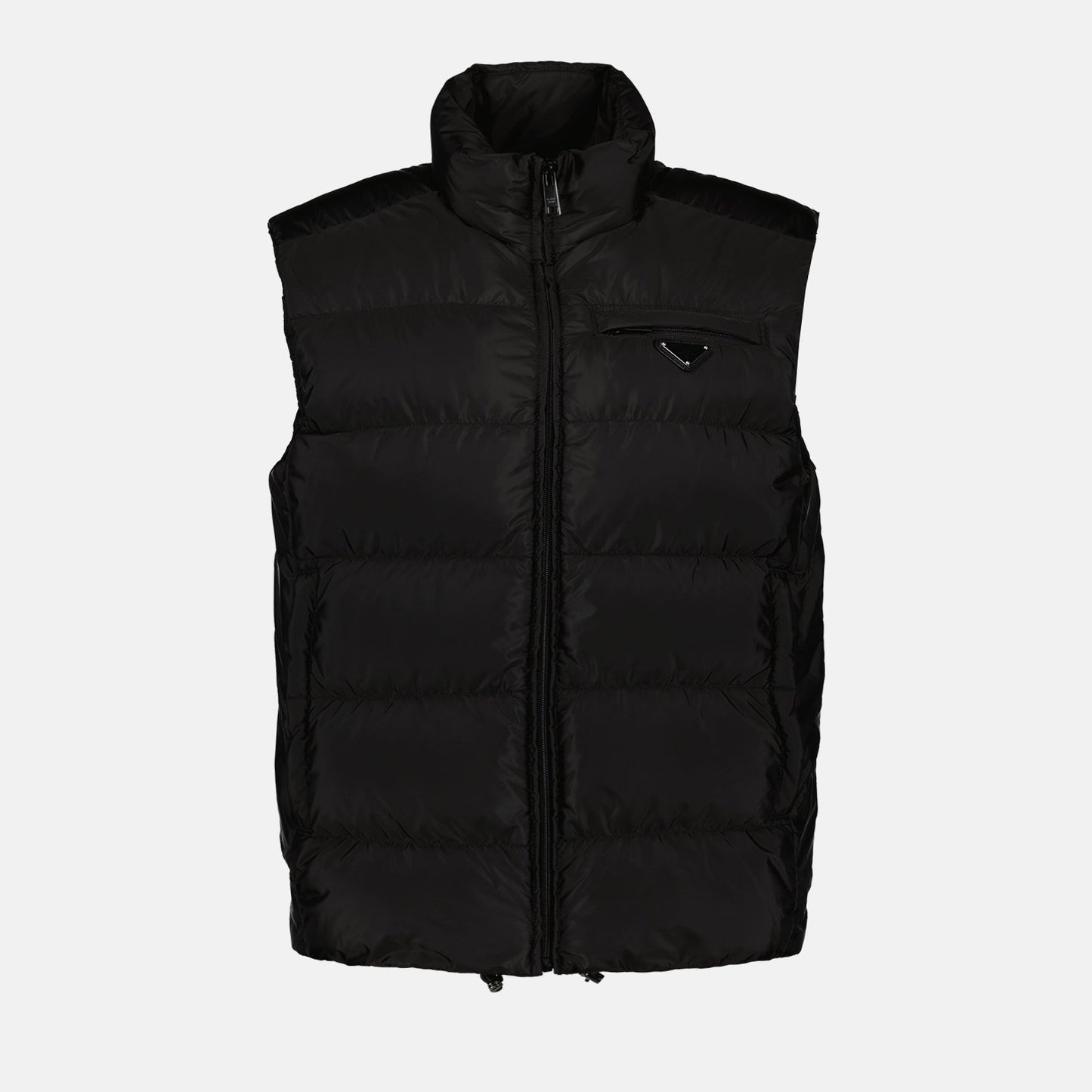 Prada, Re-Nylon jacket, luxury outerwear, sustainable fashion, black sleeveless jacket