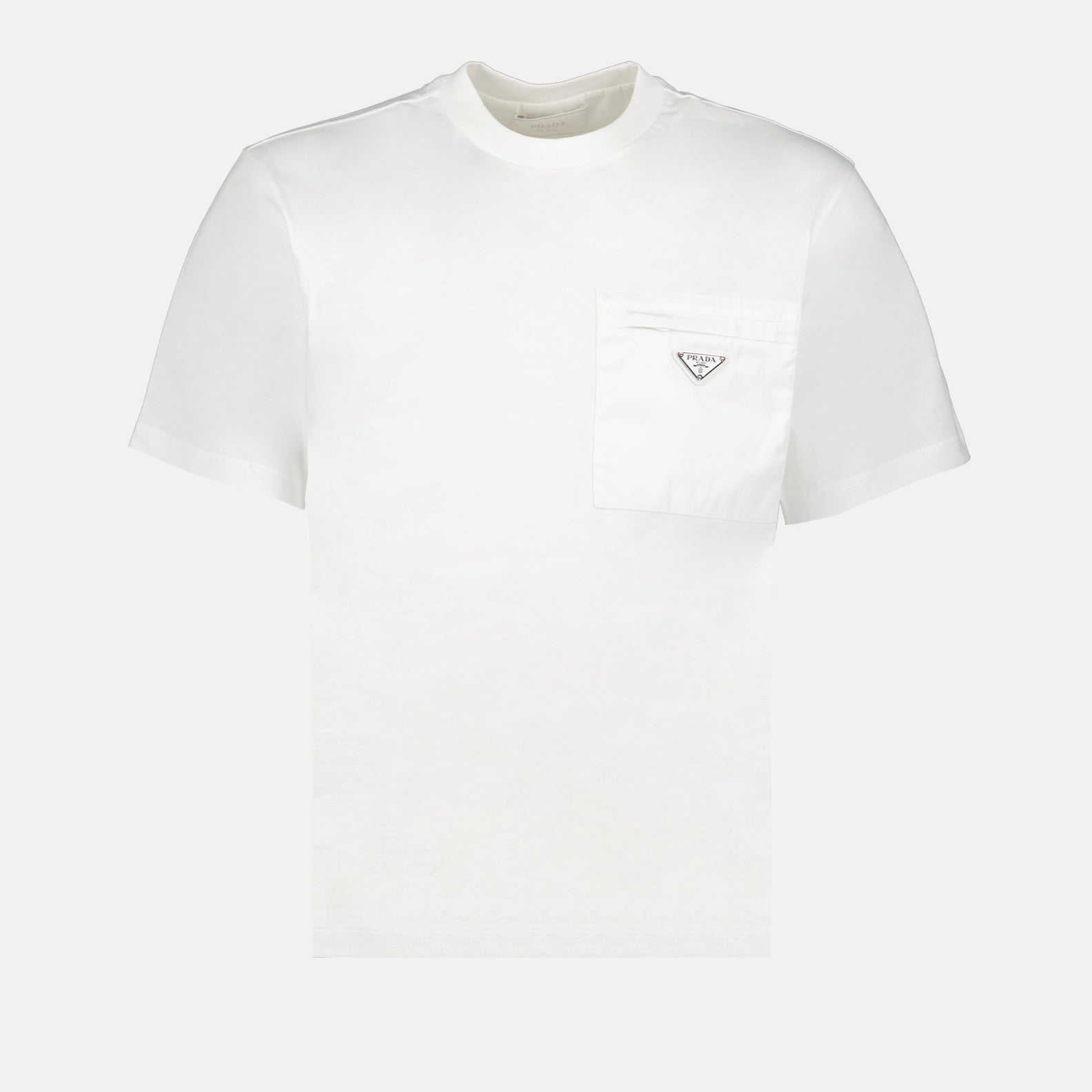 T-shirt, Triangle Logo, Prada, Zip Pocket, White T-Shirt