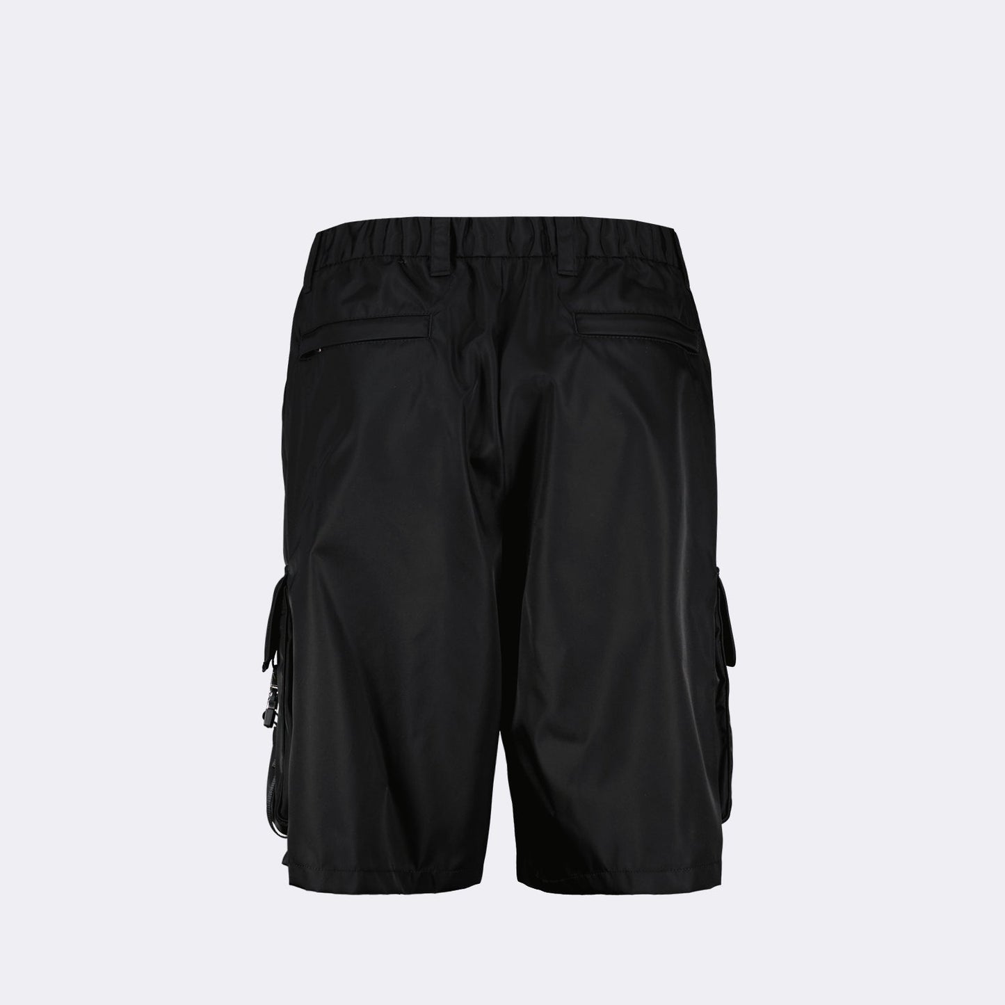 Prada Cargo Shorts, Luxury Re-Nylon Shorts, Black Cargo Shorts, High-end Fashion Shorts, Sustainable Prada Shorts